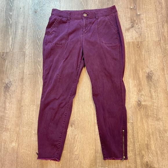Lane Bryant Women's Plum Tapered jeans Size 16 Raw Hem Zip Ankle High Rise pants - Picture 1 of 14
